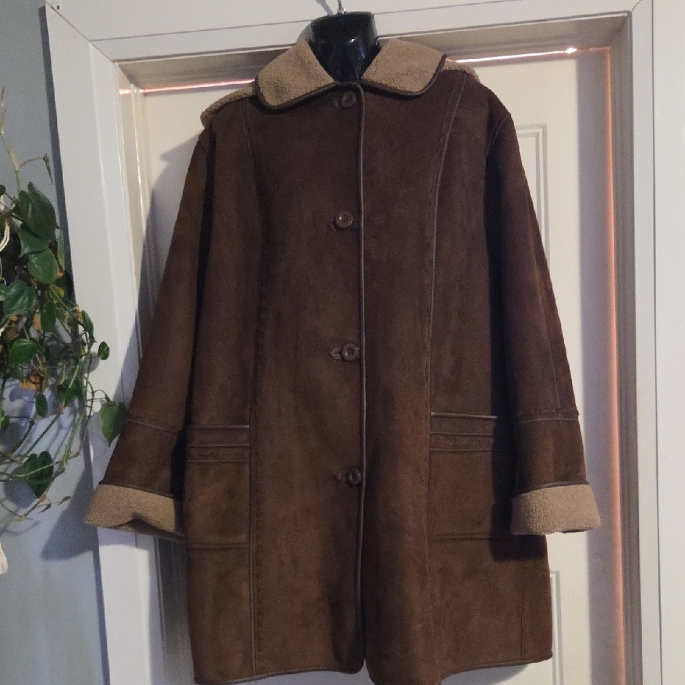 Women's Brown Shearling Teddy Jacket with Button Front